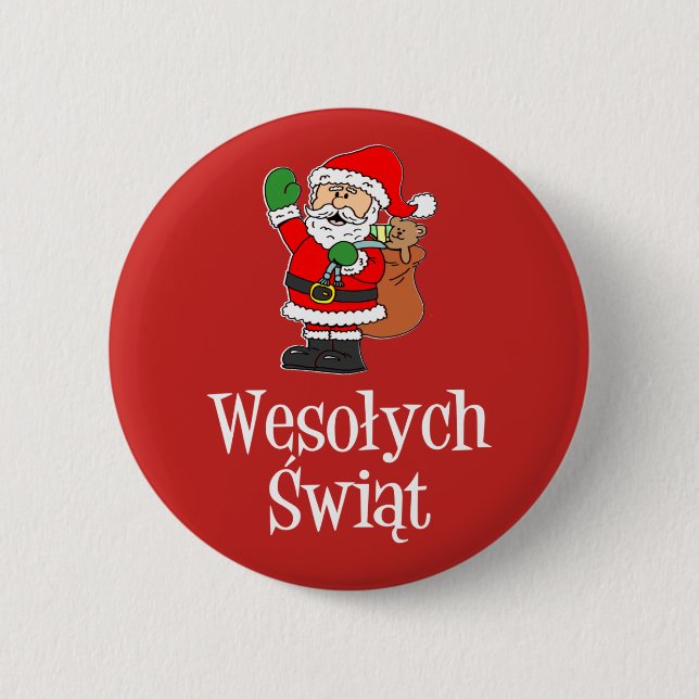 Wesolych Swiat Polish Christmas Santa Button (Vorderseite)