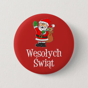 Wesolych Swiat Polish Christmas Santa Button