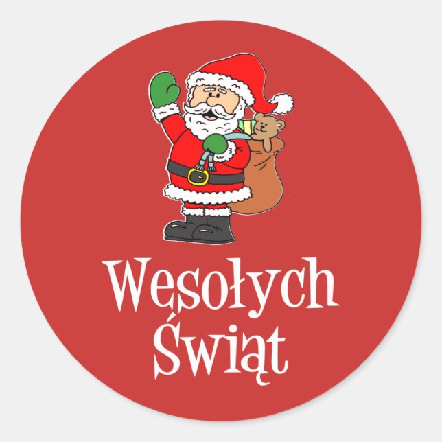 Wesolych Swiat Polish Christmas Santa Runder Aufkleber (Vorderseite)