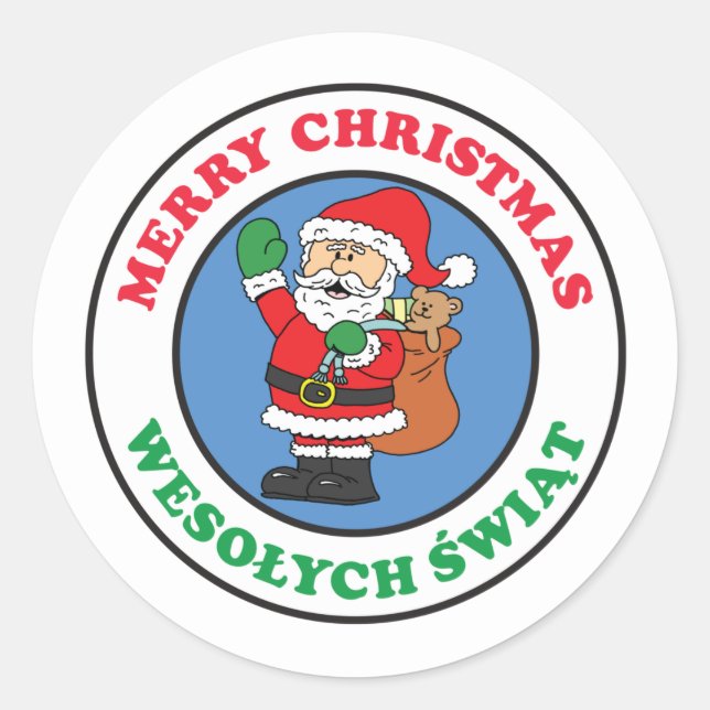Wesolych Swiat Polnisches Weihnachtsfest Runder Aufkleber (Vorderseite)