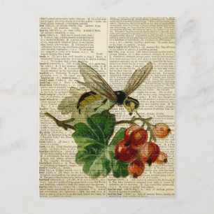 Wespen-Blumenkunst auf einer alten Wörterbuchseite Postkarte