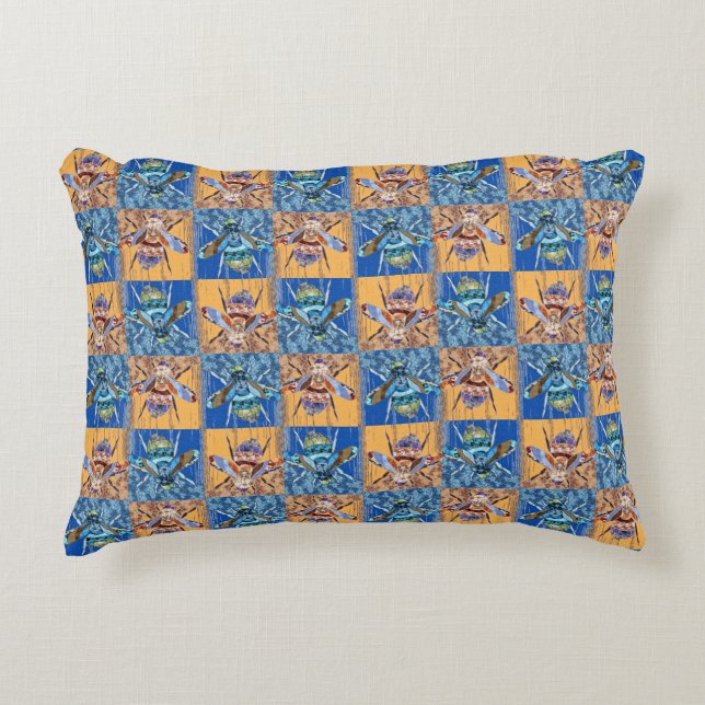 Wespen-Patchwork-Textilmuster Dekokissen (Vorderseite)