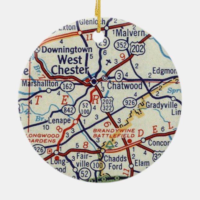 West Chester PA Vintag Map Keramik Ornament (Hinten)