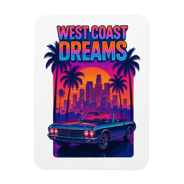West Coast Dreams – 1980er Synthwave Retro Magnet (Vertikal)