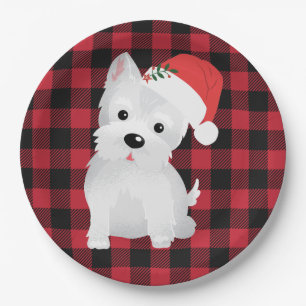 West Highland Hund mit Weihnachtsmannmütze Buffalo Pappteller