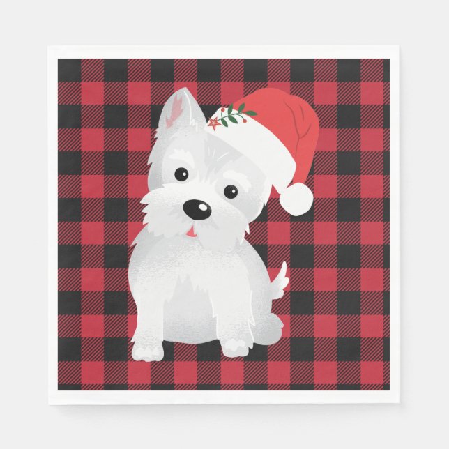 West Highland Hund mit Weihnachtsmannmütze Buffalo Serviette (Vorderseite)