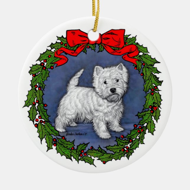 West Highland Terrier Art by Glenda S. Harlan Keramik Ornament (Vorne)
