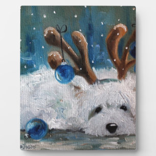 West Highland Terrier Blue Christmas Westie Dog Fotoplatte