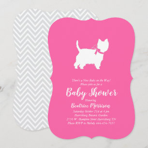 West Highland Terrier Dog Babydusche Pink Girl Einladung