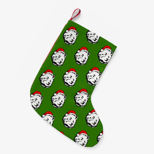 West Highland Terrier Dog mit Weihnachtsfeier Weih Kleiner Weihnachtsstrumpf (Vorderansicht (hängend))