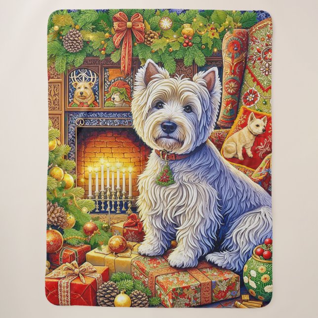 West Highland Terrier Holiday  Sherpa Blanket Sherpadecke (Vorderseite)