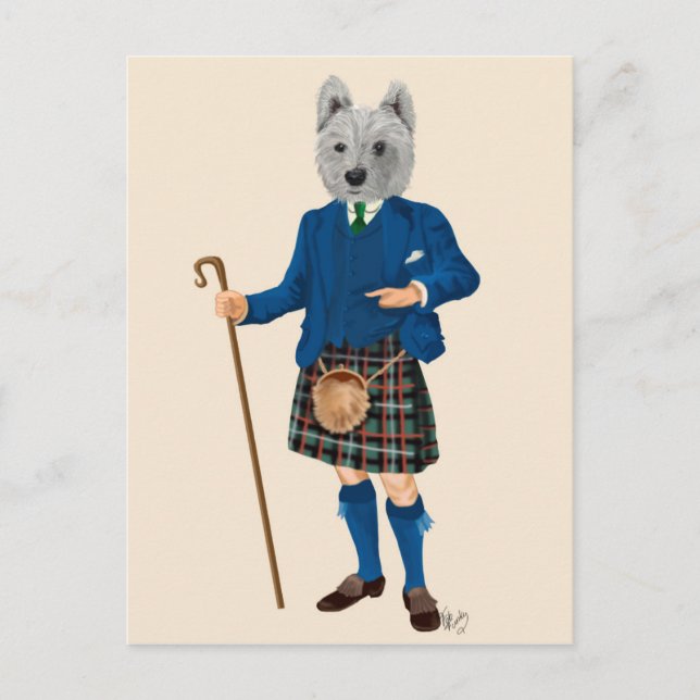 West Highland Terrier in Kilt Postkarte (Vorderseite)