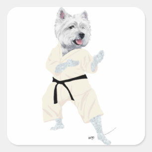 West Highland Terrier KARATE ! Quadratischer Aufkleber