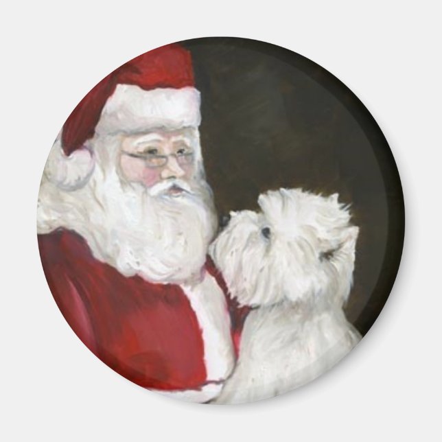 "West Highland Terrier & Santa" Dog Art Magnet (Vorne)