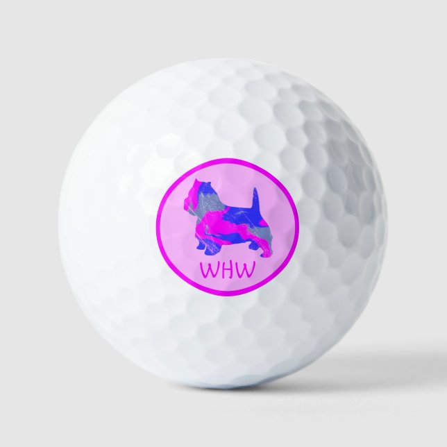West Highland Westie Pink Dog Silhouette Mono Golfball (Vorderseite)