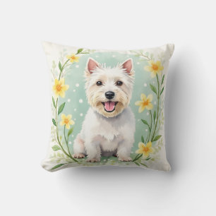 West Highland White Terrier Aquarell Floral Punkt Kissen