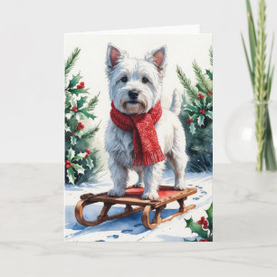 West Highland White Terrier auf Schlitten Aquarell Karte