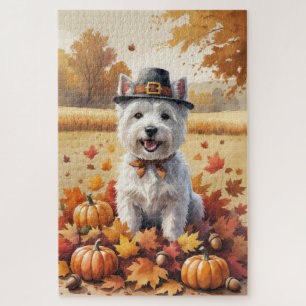 West Highland White Terrier Autumn Leaves