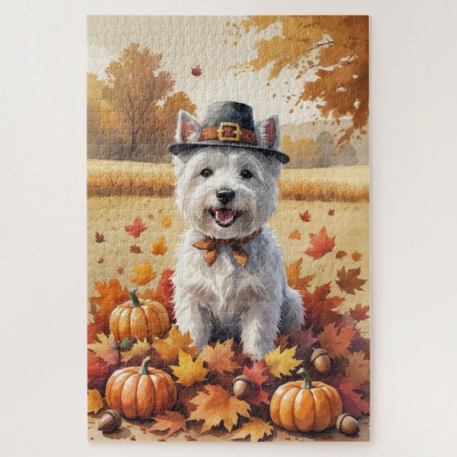 West Highland White Terrier Autumn Leaves (Vertikal)