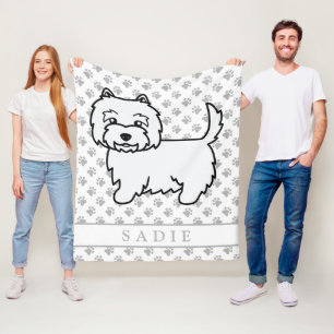 West Highland White Terrier Cartoon Dog & Name Fleecedecke