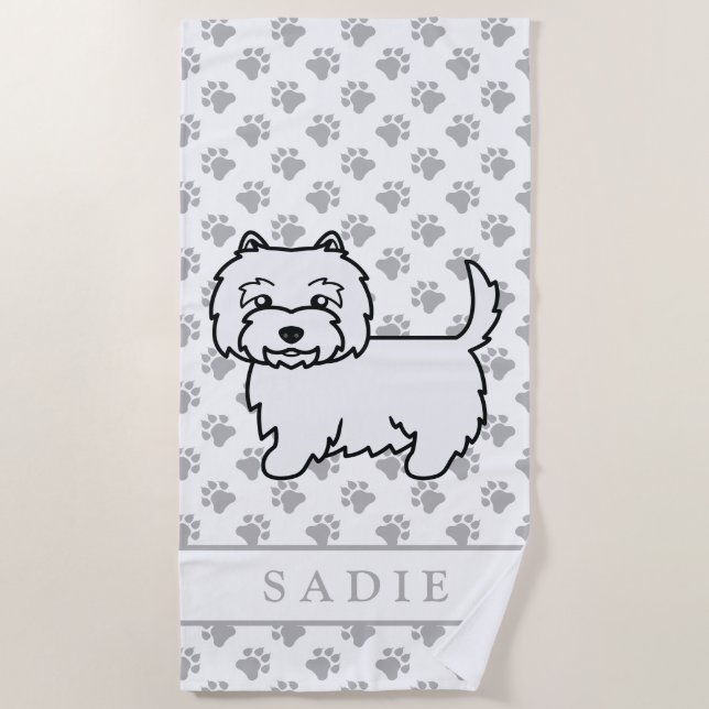 West Highland White Terrier Cartoon Dog & Name Strandtuch (Vorderseite)