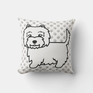 West Highland White Terrier Cartoon Dog & Paws Kissen