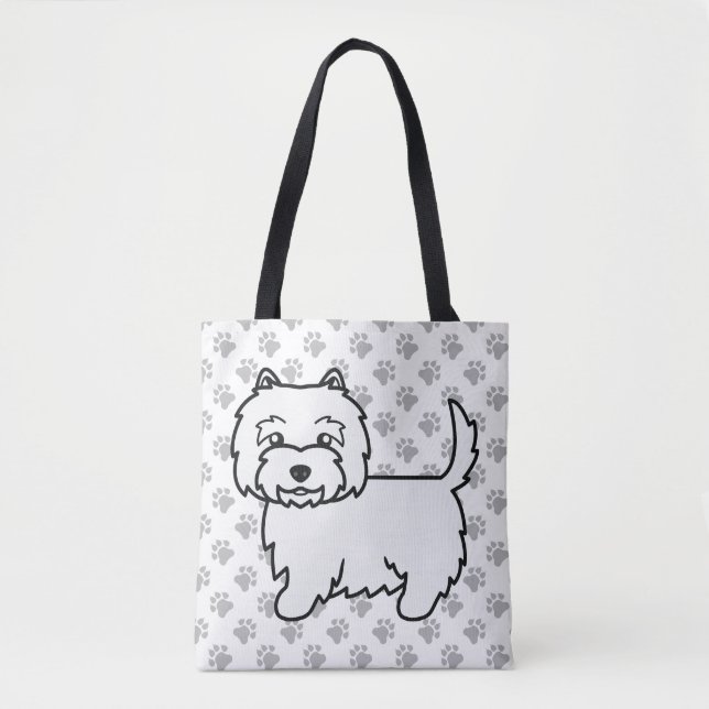 West Highland White Terrier Cartoon Dog & Paws Tasche (Vorderseite)