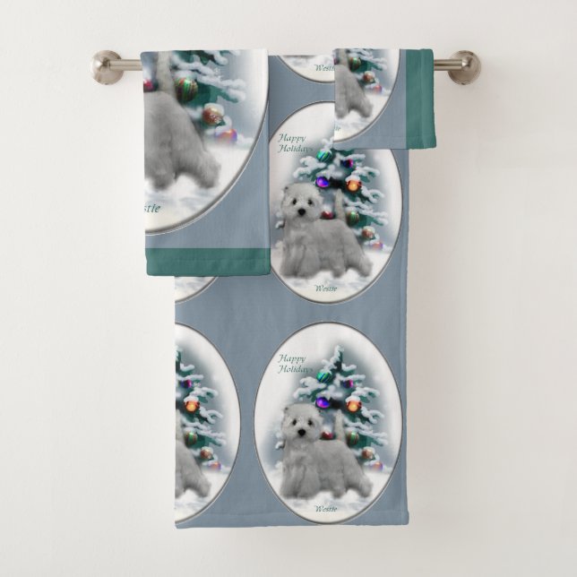 West Highland White Terrier Christmas Badhandtuch Set (Insitu)
