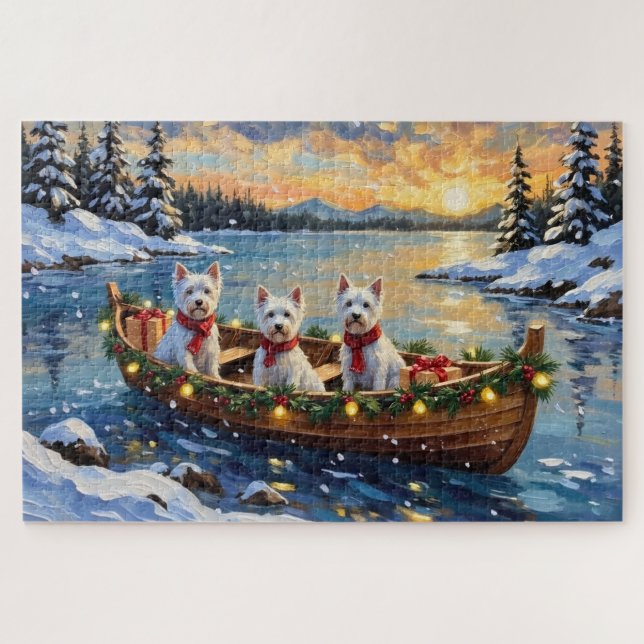 West Highland White Terrier Christmas Boat Holiday (Horizontal)