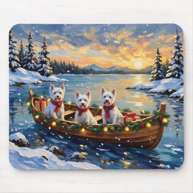 West Highland White Terrier Christmas Boat Holiday Mousepad (Vorne)