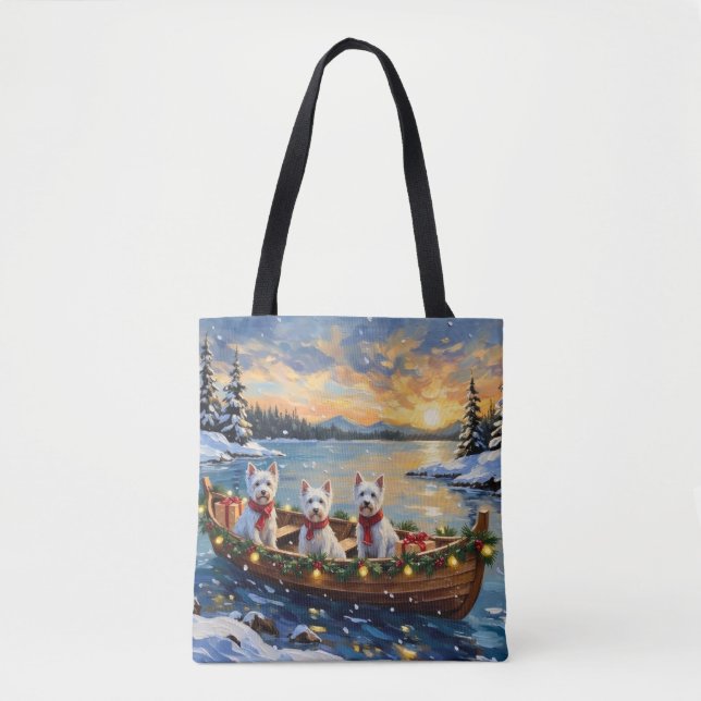 West Highland White Terrier Christmas Boat Holiday Tasche (Vorderseite)