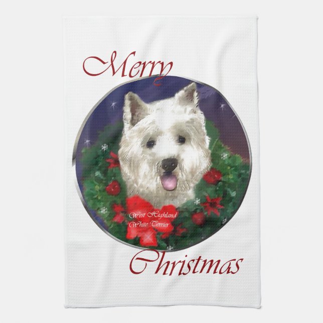 West Highland White Terrier Christmas Geschirrtuch (Vertikal)