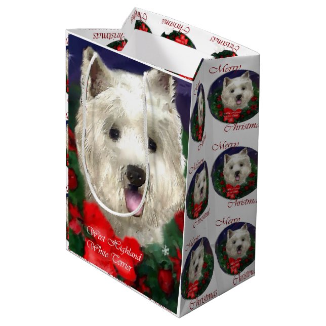 West Highland White Terrier Christmas Mittlere Geschenktüte (Rückseite Schrägansicht)