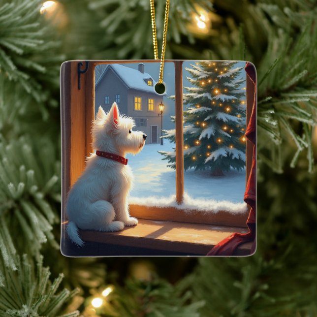 West Highland White Terrier Christmas Morning View Keramikornament (Baum)