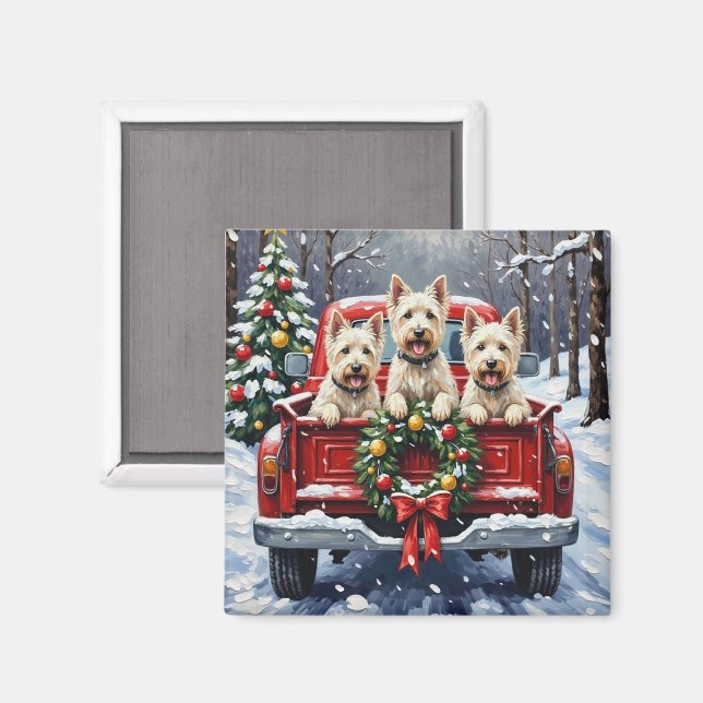 West Highland White Terrier Christmas Red Truck Magnet (Vorderseite/Rückseite)