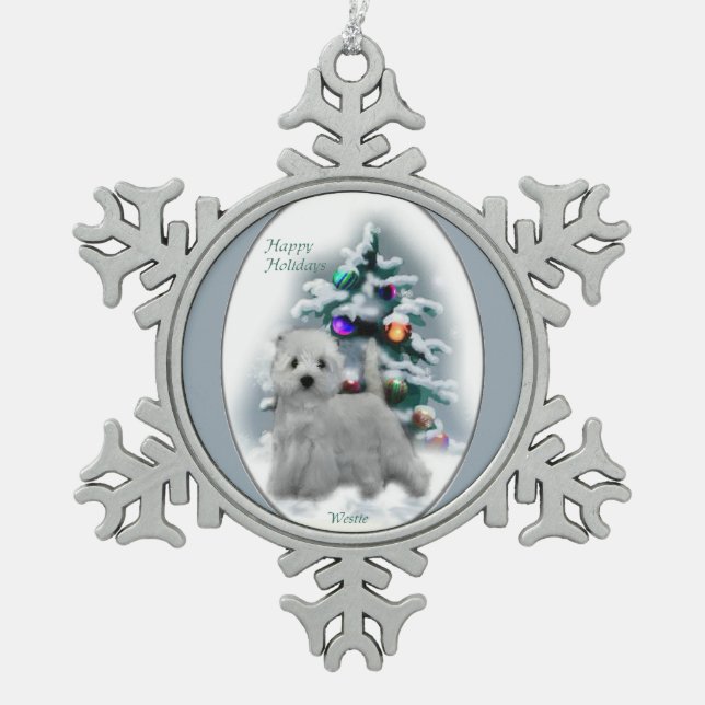 West Highland White Terrier Christmas Schneeflocken Zinn-Ornament (Vorderseite)