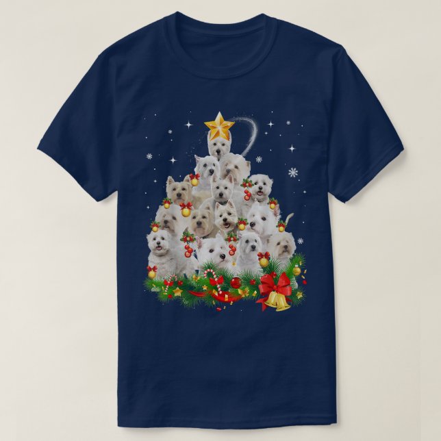 West Highland White Terrier Christmas Tree Lights T-Shirt (Design vorne)