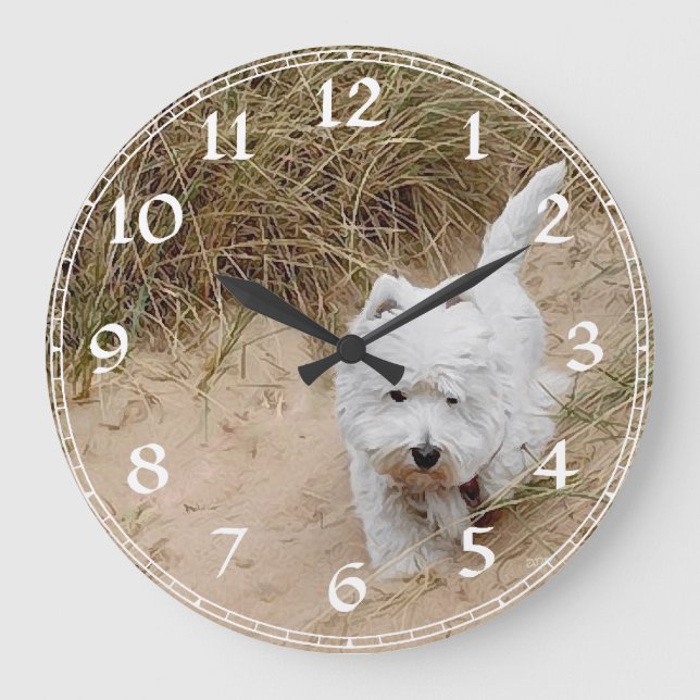 West Highland White Terrier Clock Große Wanduhr (Vorderseite)