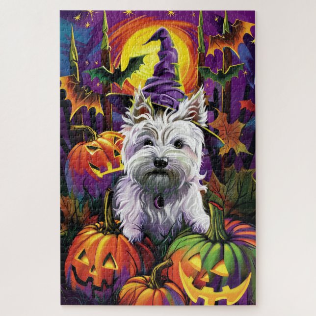 West Highland White Terrier Dog Halloween Hexe (Vertikal)