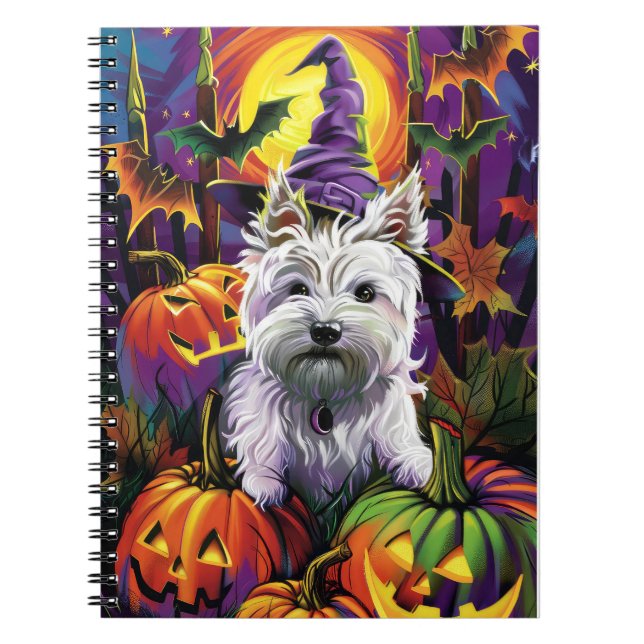 West Highland White Terrier Dog Halloween Hexe Notizblock (Vorderseite)