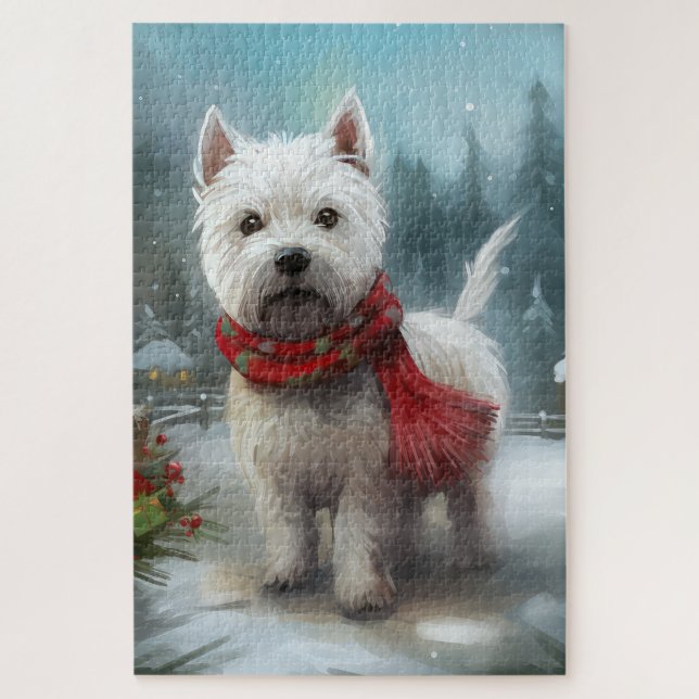 West Highland White Terrier Dog in Snow Christmas (Vertikal)