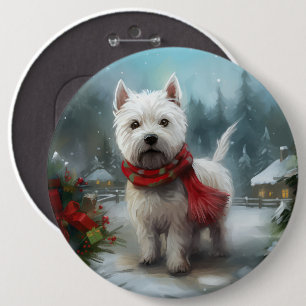 West Highland White Terrier Dog in Snow Christmas Button