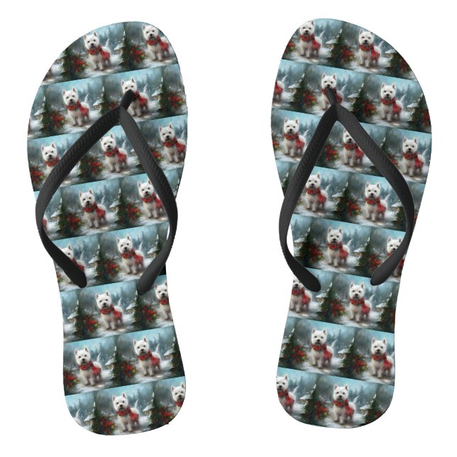 West Highland White Terrier Dog in Snow Christmas Flip Flops (Fußbett)
