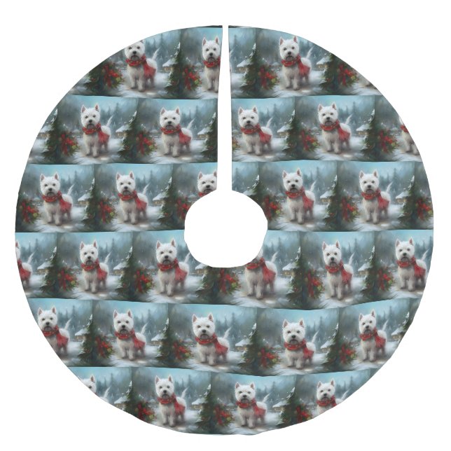 West Highland White Terrier Dog in Snow Christmas Polyester Weihnachtsbaumdecke (Vorderseite)