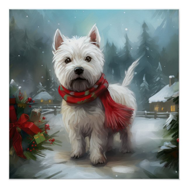 West Highland White Terrier Dog in Snow Christmas Poster (Vorderseite)