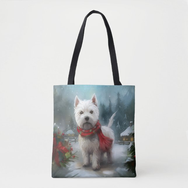 West Highland White Terrier Dog in Snow Christmas Tasche (Vorderseite)