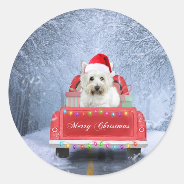 West Highland White Terrier Dog in Snow LKW Runder Aufkleber (Vorderseite)