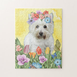West Highland White Terrier Dog mit Blume Sprin