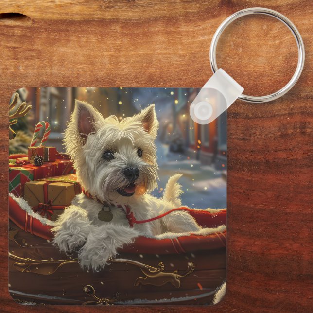 West Highland White Terrier Dog Weihnachtsfest Schlüsselanhänger (Rückseite)