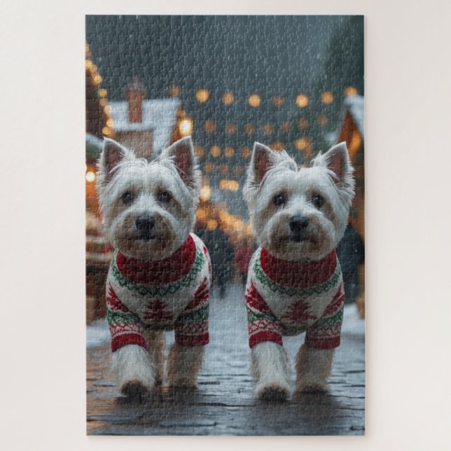 West Highland White Terrier Dogs Christmas Snow  (Vertikal)